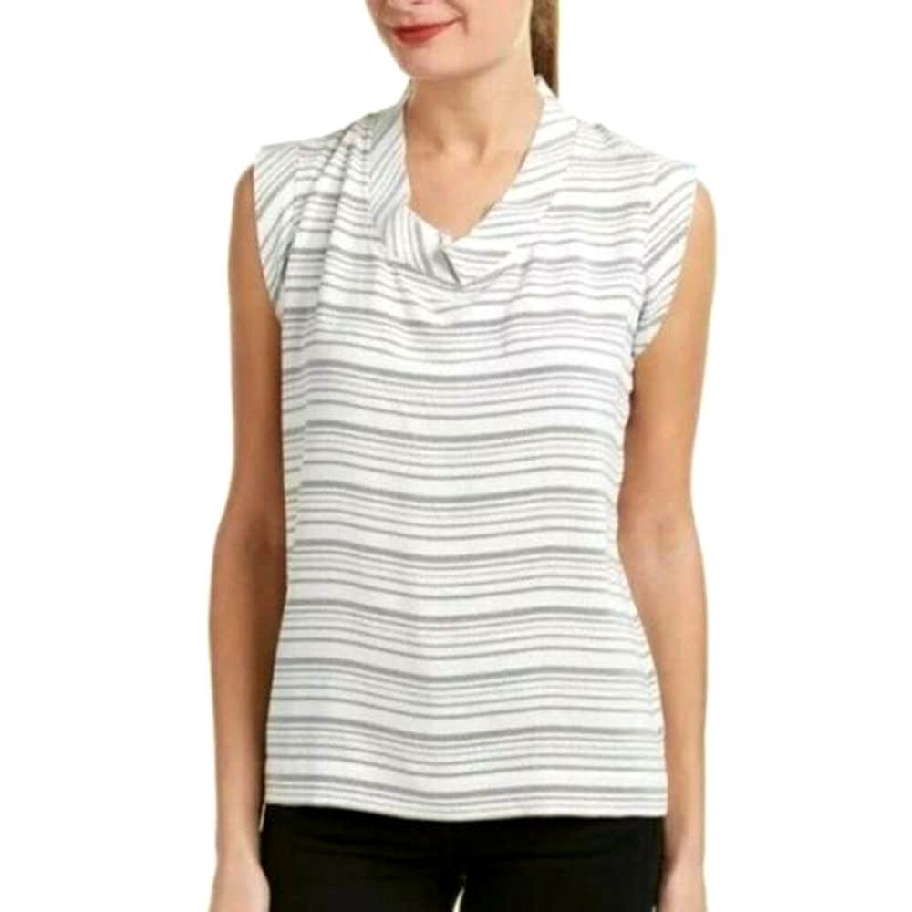 Cabi #236 Striped Crepe Top Sleeveless Black White Womens Size Small